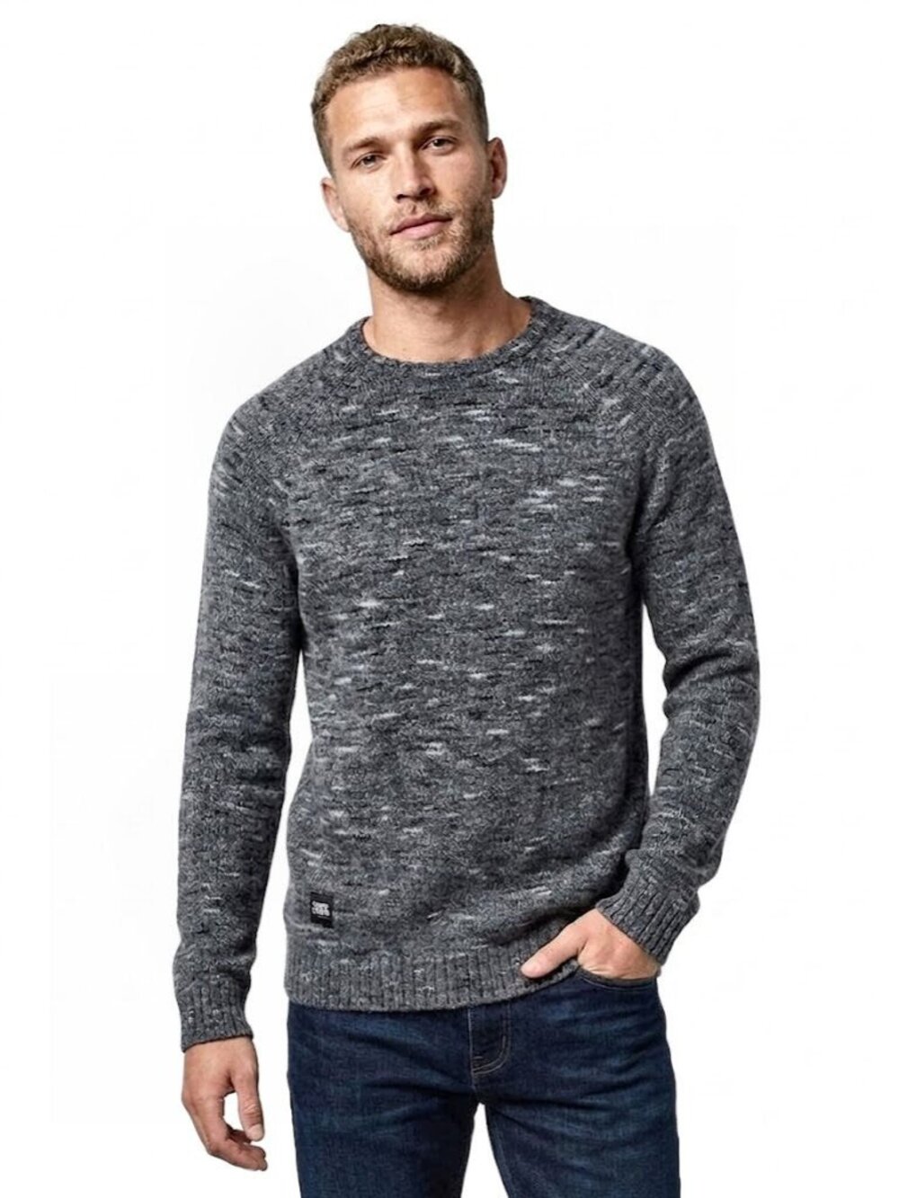 Native Youth Marled Raglan Knit Sweater, Charcoal Gray, Mens Size Medium